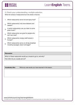 Restaurant Reading and Vocabulary Exercises | PDF | Restaurants | Meal