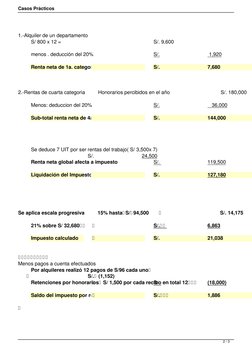 Casos Prácticos
1.-Alquiler de un departamento 
        S/ 800 x 12 =
      
     S/. 9,600 
   
        menos . deducción de