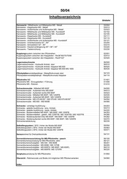 50/04
Inhaltsverzeichnis
Bildtafel 
Karosserie - Mittelhaube und Mittelspitze MS - Metall
53/004
Karosserie - Klapphaube MS -