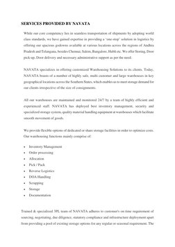 SERVICES PROVIDED BY NAVATA 
While our core competency lies in seamless transportation of shipments by adopting world 
class