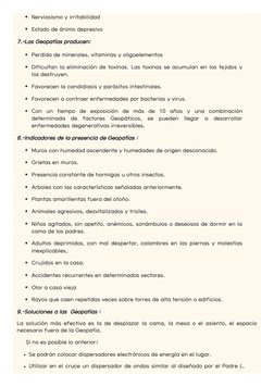 Nerviosismo y irritabilidad
Estado de ánimo depresivo
7.-Las Geopatías producen:
Perdida de minerales, vitaminas y oligoeleme