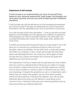 Importance of self concept 
A self-concept is an understanding you have of yourself that’s 
based on your personal experience