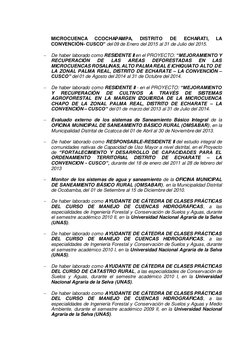 MICROCUENCA 
CCOCHAPAMPA, 
DISTRITO 
DE 
ECHARATI, 
LA 
CONVENCIÓN- CUSCO” del 09 de Enero del 2015 al 31 de Julio del 2015.