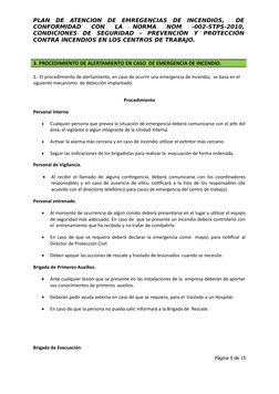 Plan de Emergencia Contra Incendios | PDF | Primeros auxilios | Defensa ...