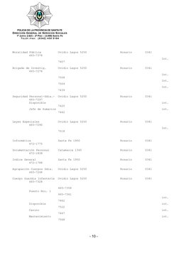 POLICIA DE LA PROVINCIA DE SANTA FE
DIRECCIÓN GENERAL DE SERVICIOS SOCIALES
1º JUNTA 2.823 – 2º PISO – (3.000) SANTA FE
T E L