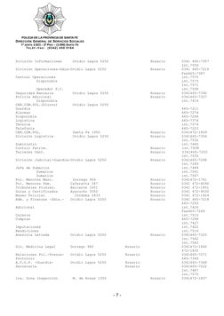 POLICIA DE LA PROVINCIA DE SANTA FE
DIRECCIÓN GENERAL DE SERVICIOS SOCIALES
1º JUNTA 2.823 – 2º PISO – (3.000) SANTA FE
T E L