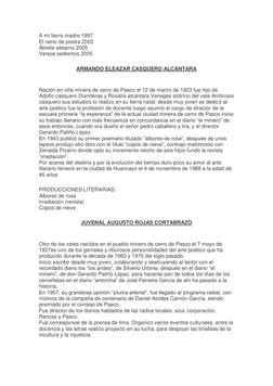 A mi tierra madre 1997 
El reino de piedra 2003 
Ábrete sésamo 2005 
Versos sedientos 2005 
ARMANDO ELEAZAR CASQUERO ALCÁNTAR