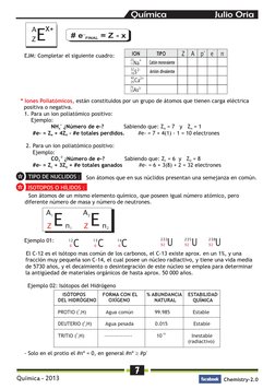 Química - 2013
7
Chemistry-2.0
Química                   Julio Oria
E
A
Z
X+
_
  # e
 = Z - x
FINAL
Catión monovalente
Anión