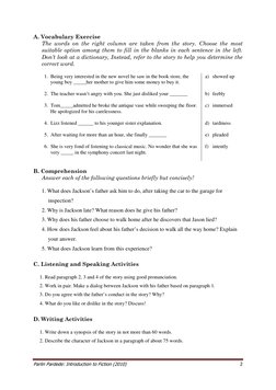 Parlin Pardede: Introduction to Fiction (2010) 
 2 
 
A. Vocabulary Exercise 
The words on the right column are taken from th