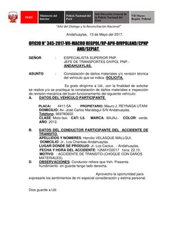 PERÚ 
Ministerio del 
Interior 
Policía Nacional del 
Perú 
Sub Dirección General de 
la Policía Nacional del 
Perú 
VII Ma