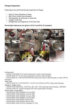 Flange Inspection 
Following to be confirmed during inspection of flange 
 
Outer & Inner Diameter of body 
 
Bolt Circle &
