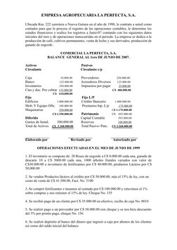 EMPRESA AGROPECUARIA LA PERFECTA, S.A.
Ubicada Km. 222 carretera a Nueva Guinea en el año de 1998, le contrata a usted como
c