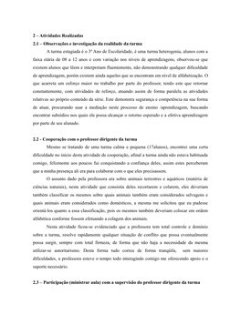2 – Atividades Realizadas
2.1 – Observações e investigação da realidade da turma
A turma estagiada é o 3º Ano de Escolaridade