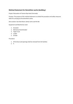 Demolition Method Statement for Tamarin Bay | PDF