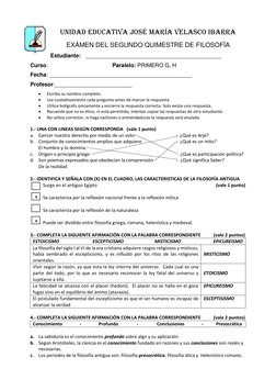 UNIDAD EDUCATIVA JOSÉ MARÍA VELASCO IBARRA 
EXÁMEN DEL SEGUNDO QUIMESTRE DE FILOSOFÍA  
Estudiante:   _______________________
