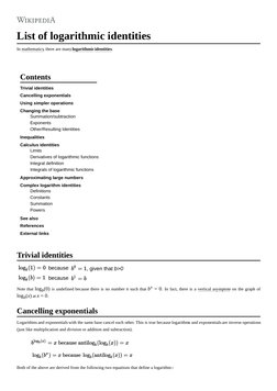 List of logarithmic  (https://en.wikipedia.org/wiki/Logarithm)identities
In mathematics, (https://en.wikipedia.org/wiki/Mathe