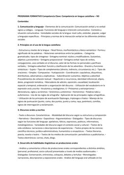 PROGRAMA FORMATIVO Competencia Clave: Competencia en lengua castellana – N3 
Contenidos  
1. Comunicación y lenguaje ‐ Elemen