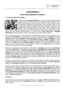 LATIN WORKOUT I – Ritmos afrocubanos en la batería / Página 1 
 
 
 
 
LATIN WORKOUT I 
 
Ritmos AFRO CUBANOS en la batería.