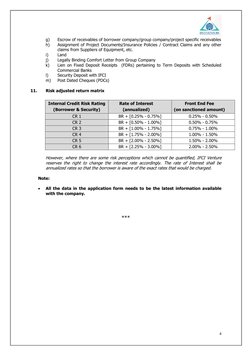 4 
 
g) 
Escrow of receivables of borrower company/group company/project specific receivables 
h) 
Assignment of Project Do