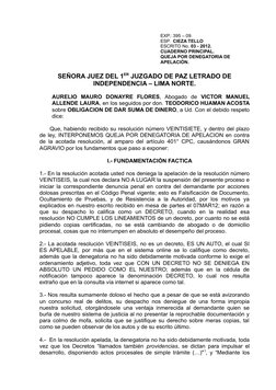 EXP.: 395 – 09.
ESP.  CIEZA TELLO
ESCRITO No. 03 - 2012.
CUADERNO PRINCIPAL.
QUEJA POR DENEGATORIA DE 
APELACIÓN.
SEÑORA JUEZ