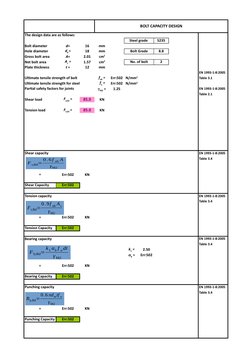 Bolt Capacity Design Calculations | PDF | Screw | Microsoft Excel