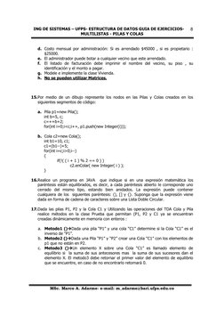 ING DE SISTEMAS – UFPS- ESTRUCTURA DE DATOS GUIA DE EJERCICIOS- 
MULTILISTAS - PILAS Y COLAS 
 
 
 
MSc. Marco A. Adarme- e-m
