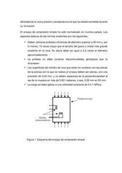 densidad de la roca y presión y temperatura a la que ha estado sometida durante 
su formación. 
El ensayo de compresión simpl