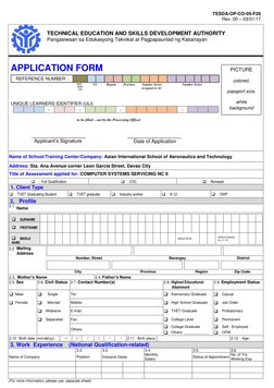 TESDA-OP-CO-05-F26 
Rev. 00 – 03/01/17 
 
 
TECHNICAL EDUCATION AND SKILLS DEVELOPMENT AUTHORITY 
Pangasiwaan sa Edukasyong