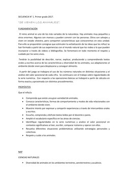 SECUENCIA N° 1. Primer grado 2017. 
“SE VIENEN LOS ANIMALES”. 
FUNDAMENTACIÓN 
  El reino animal es uno de los más variados d