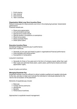 1. Proﬁt-sharing
2. Gain-sharing
3. Goal-sharing
4. Team incentives
Organisation-Wide Long-Term Incentive Plans
Reward employ