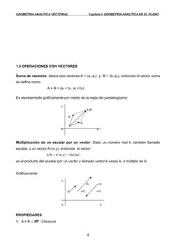 GEOMETRIA ANALITICA VECTORIAL                         Capítulo I: GEOMETRÍA ANALÍTICA EN EL PLANO
1.5 OPERACIONES CON VECTORE