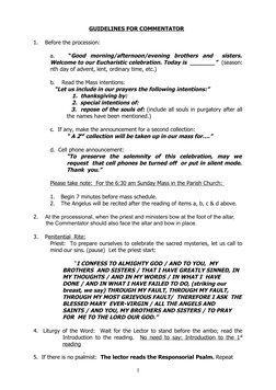 Church Commentator Script Simple Guidelines for Lectors and Commentators | PDF | Mass (Liturgy) | Jesus