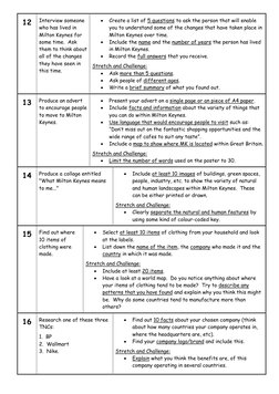 12 
 
Interview someone 
who has lived in 
Milton Keynes for 
some time.  Ask 
them to think about 
all of the changes 
the
