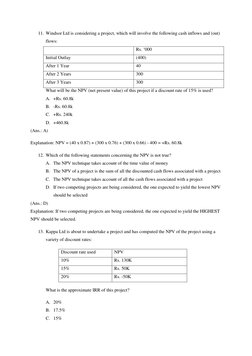 11. Windsor Ltd is considering a project, which will involve the following cash inflows and (out) 
flows: 
 
Rs. ‘000 
Initia