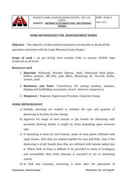 Method Statement for Shuttering Works | PDF | Concrete | Building ...