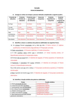 Correção 
FICHA DE GRAMÁTICA 
 
8. Conjuga os verbos nos tempos e pessoas indicados completando o seguinte quadro: 
Presente