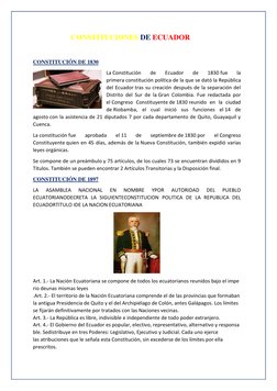 CONSTITUCIONES DE ECUADOR 
 
 
CONSTITUCIÓN DE 1830  (https://es.wikipedia.org/wiki/1830) (https://es.wikipedia.org/wiki/1830