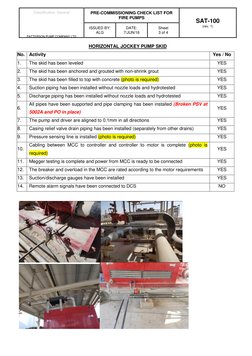Fire Pump Pre-Commissioning Checklist | PDF | Pump | Valve
