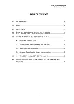 HEBAT Bacaan Bahasa Inggeris 
 Introduction & User Guide 
1 
 
 
TABLE OF CONTENTS 
 
1.0. 
INTRODUCTION………………………………………………………