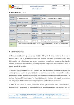 Ministerio de Educación 
VERSIÓN: 
2.0 
PÁGINA: 
1 
Informe General 
 
 
 
 
 
DOCUMENTACIÒN DE LA DIRECCIÒN NACIONAL DE AD