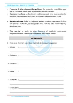 PERSONAL SOCIAL – CUARTO DE PRIMARIA 
 
               www.fichasparaimprimir.com 
 
Página 2 
 
• 
Presencia de diferentes p