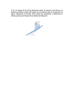 2.10. Un bloque B de 30 kg descansa sobre un bloque A de 50 kg y el
sistema se libera a partir del reposo en la posición que