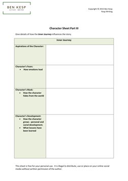 Copyright © 2015 Ben Kesp 
Kesp Writing   
This sheet is free for your personal use.  It is illegal to distribute, use or pla