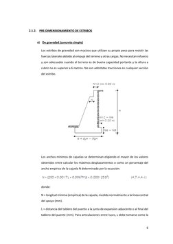6 
 
 
2.1.2. PRE-DIMENSIONAMIENTO DE ESTRIBOS 
 
a) De gravedad (concreto simple) 
Los estribos de gravedad son macizos que