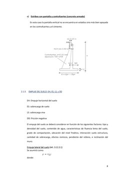 8 
 
c) Estribos con pantalla y contrafuertes (concreto armado) 
En este caso la pantalla vertical no se encuentra en voladiz