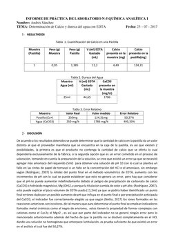 INFORME DE PRÁCTICA DE LABORATORIO N-5 QUÍMICA ANALÍTICA I 
Nombre: Andrés Sánchez 
TEMA: Determinación de Calcio y dureza de