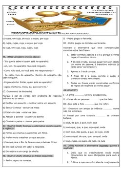 c) cujos, em cuja, de cuja, a cujas, por cuja 
d) cujos, cujas, cuja, a cujas, por cuja 
e) cuja, em cuja, cuja, cujas, cuja