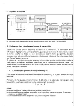 5 
 
 
4. Diagrama de bloques  
 
 
Fig. 1Diagrama de bloques para la generación de código hamming y corrección de error de u