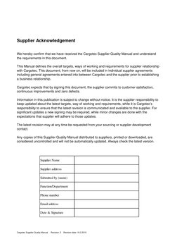 Cargotec Supplier Quality Manual     Revision: 2    Revision date: 19.2.2015 
Supplier Acknowledg