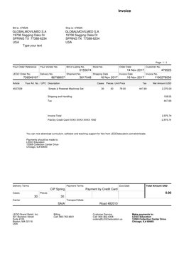 Lego Invoic LEGO Invoice for Order 726049187 | PDF | Invoice | Services (Economics)